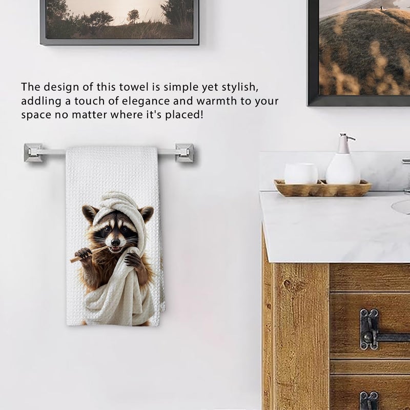 Threegoat Funny Cute Raccoon Hand Towels for Bathroom,1 PCS Raccoon Decor Cute Kitchen Towels,Animal Decorative Towels for Kids' Bathroom,Raccoon Gifts for Women, Pet Owners Housewarming - B10 - Image 5